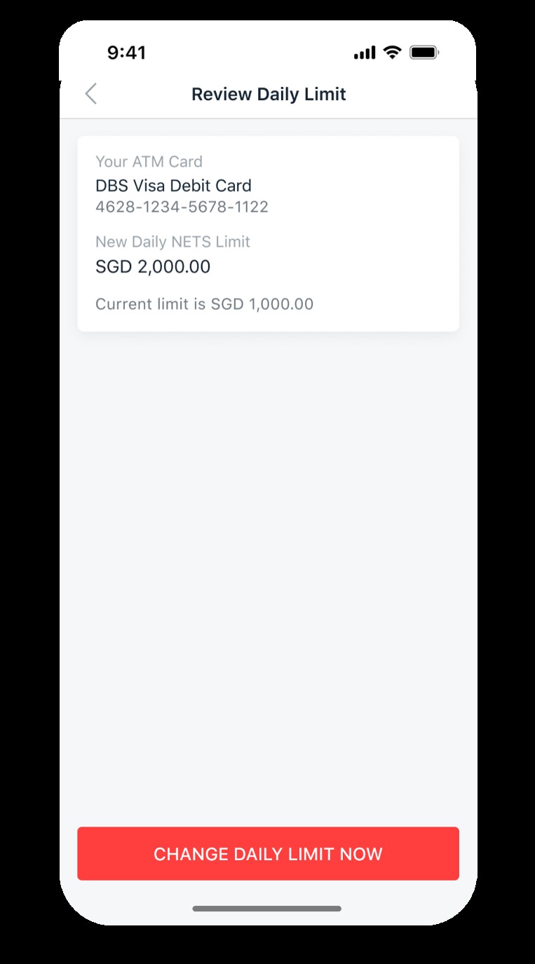 Review Daily Limit screen with a button to confirm change.